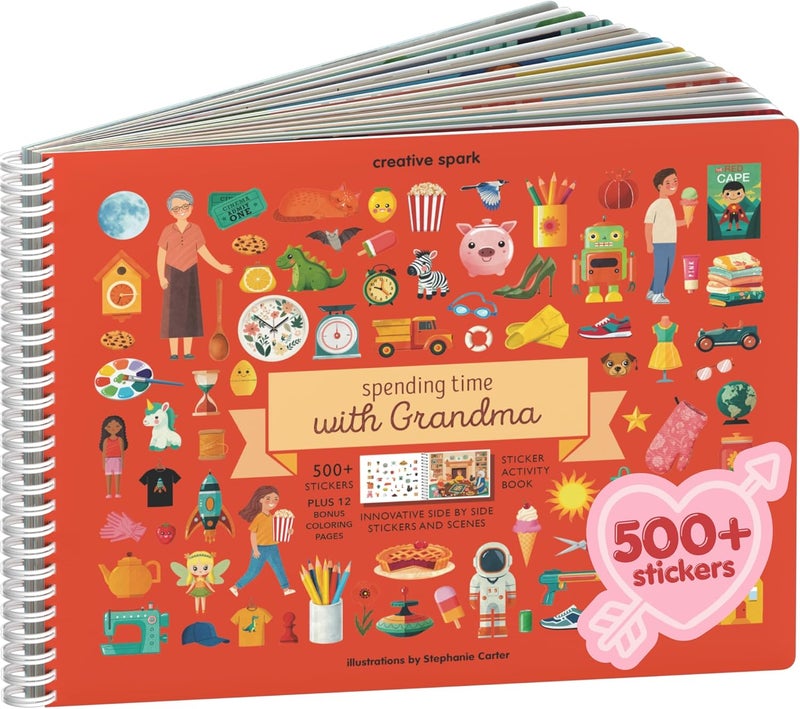 CUPKIN Sticker Book for Kids 2-4, 500+ Kids Stickers, Spending Time with Grandma 12 Coloring Pages, 12 Scenes, Fun Toddler Travel Activity Coloring and Sticker Books for Children Ages 4-8 + 8-10 - Image 1